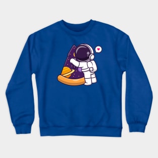 Cute Astronaut With Pizza Space Cartoon Crewneck Sweatshirt